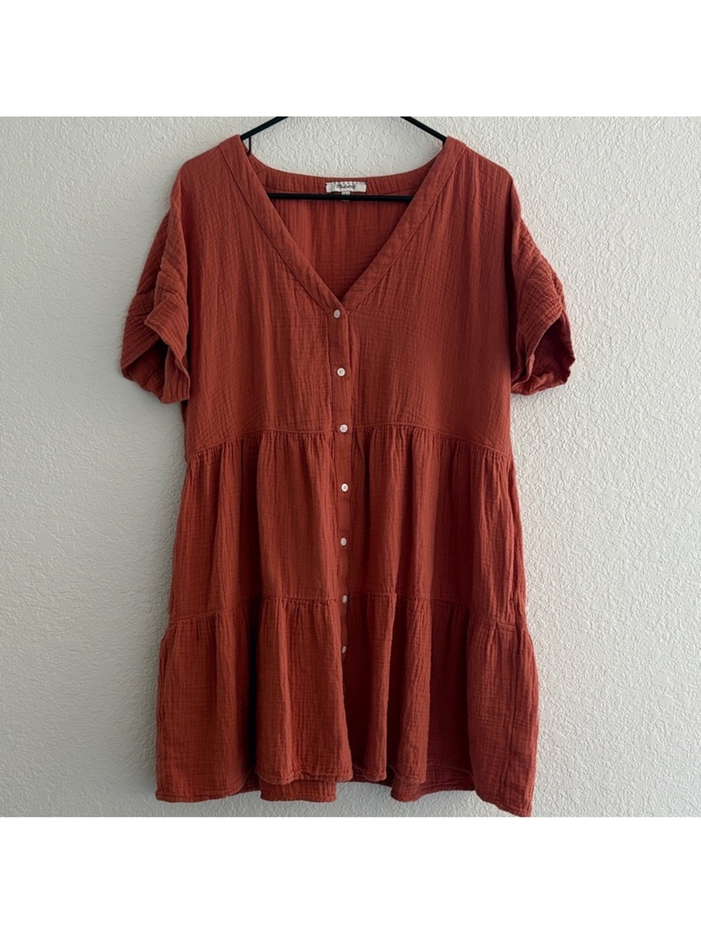 Madewell Terracotta Orange Gauze Babydoll Dress